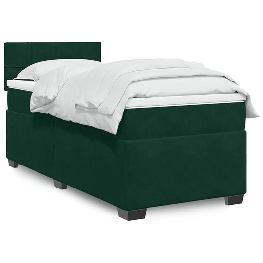 vidaXL Κρεβάτι Boxspring με Στρώμα Σκούρο Πράσινο 90x190 εκ. Βελούδινο