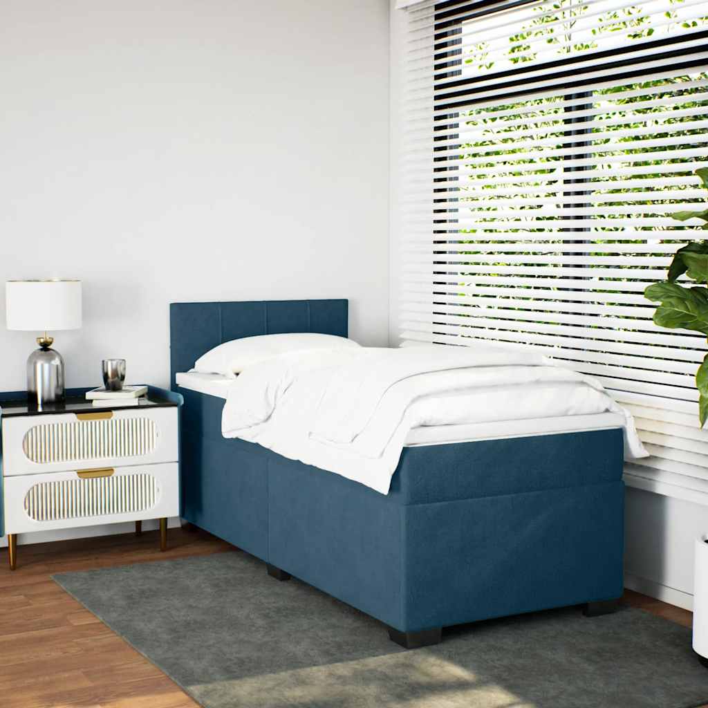 vidaXL Κρεβάτι Boxspring με Στρώμα Σκούρο Μπλε 90x190 εκ. Βελούδινο