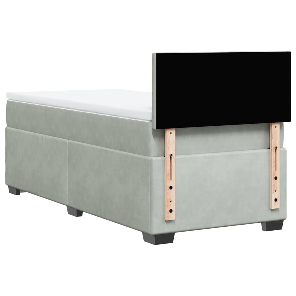 vidaXL Κρεβάτι Boxspring με Στρώμα Ανοιχτό Γκρι 90x200 εκ. Βελούδινο