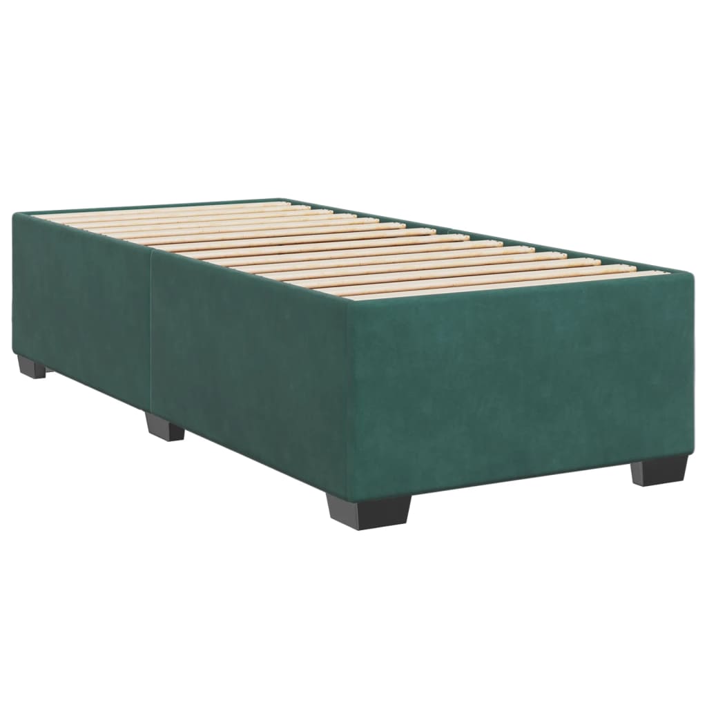 vidaXL Κρεβάτι Boxspring με Στρώμα Σκούρο Πράσινο 90x200 εκ. Βελούδινο