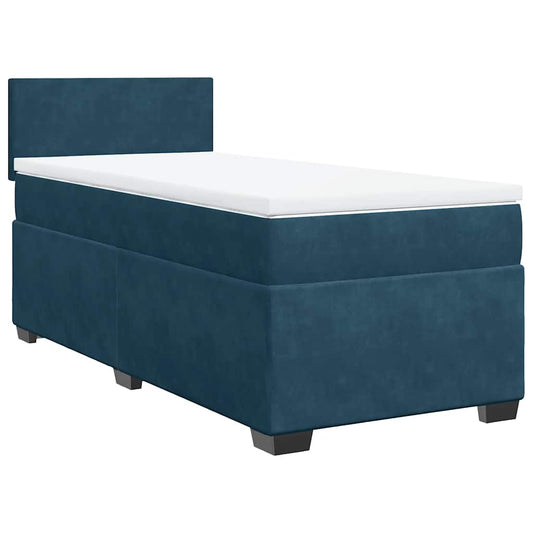 vidaXL Κρεβάτι Boxspring με Στρώμα Σκούρο Μπλε 90x200 εκ. Βελούδινο