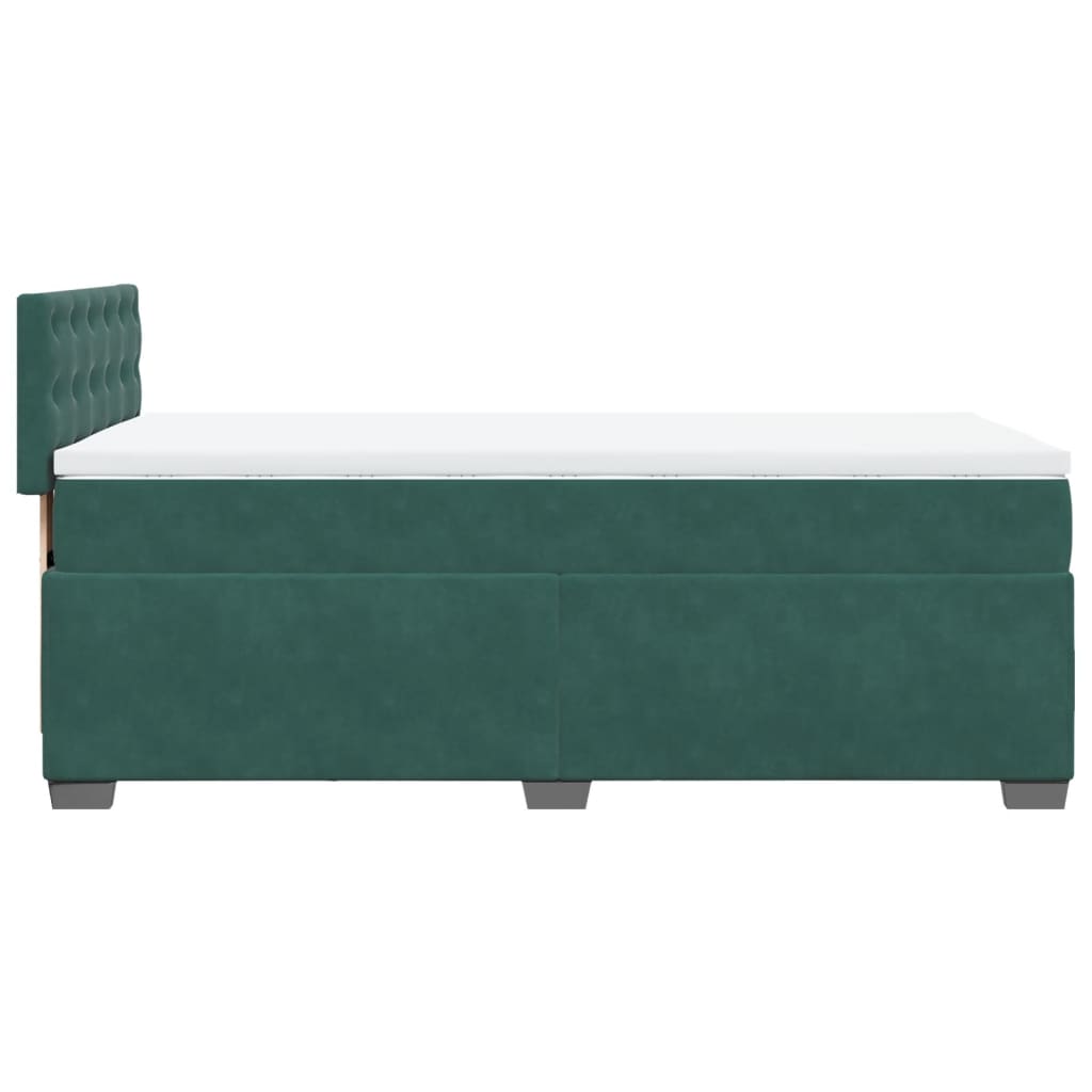 vidaXL Κρεβάτι Boxspring με Στρώμα Σκούρο Πράσινο 90x200 εκ. Βελούδινο