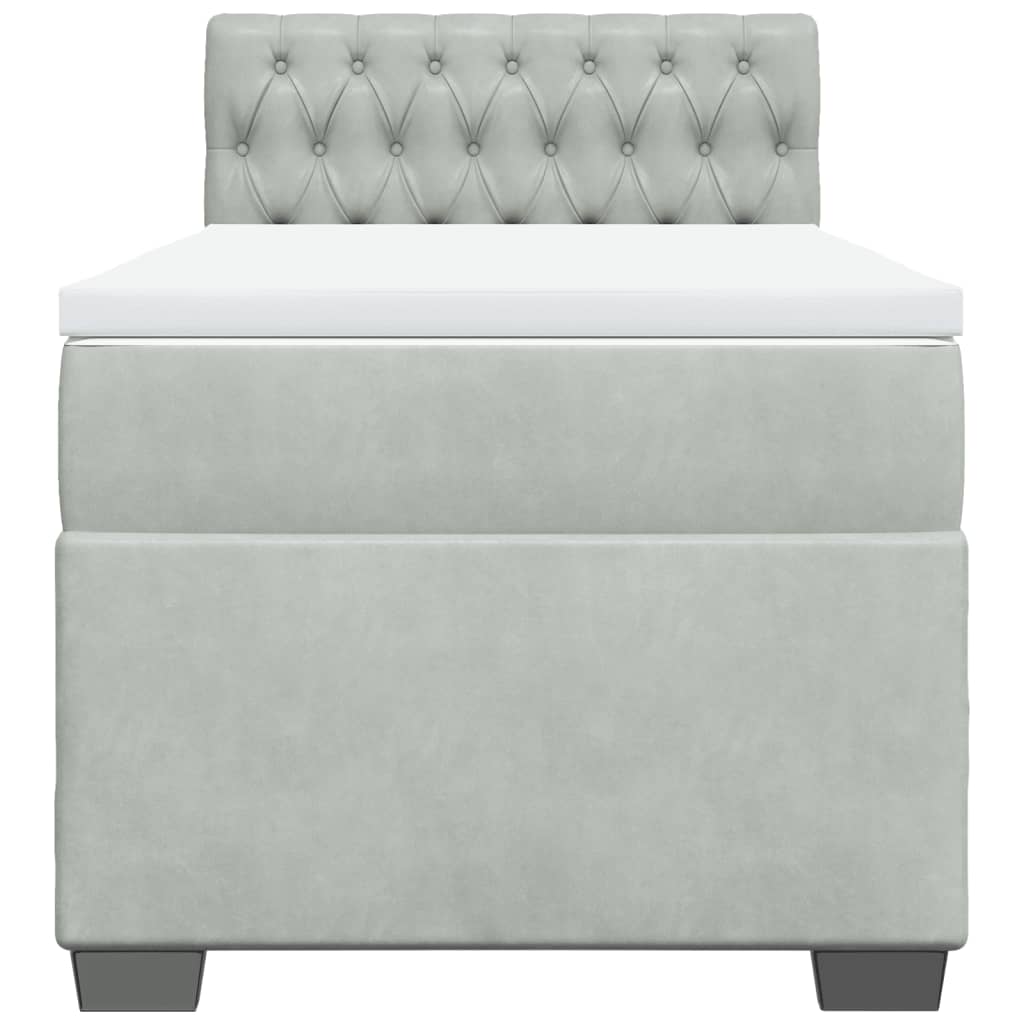 vidaXL Κρεβάτι Boxspring με Στρώμα Ανοιχτό Γκρι 90x200 εκ. Βελούδινο