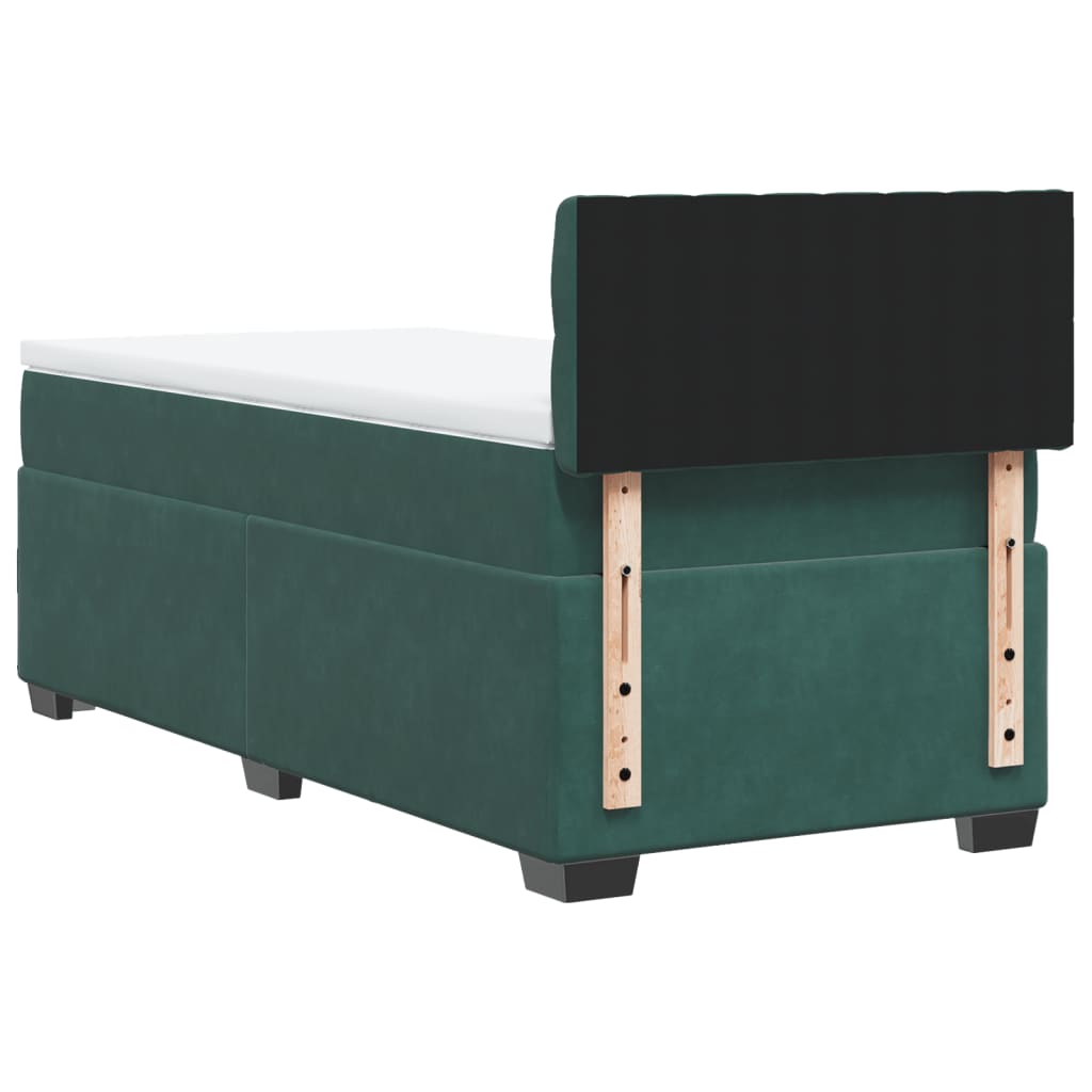 vidaXL Κρεβάτι Boxspring με Στρώμα Σκούρο Πράσινο 90x200 εκ. Βελούδινο