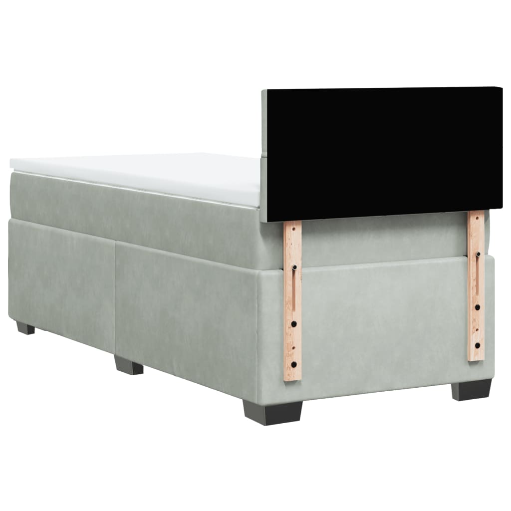 vidaXL Κρεβάτι Boxspring με Στρώμα Ανοιχτό Γκρι 90x200 εκ. Βελούδινο