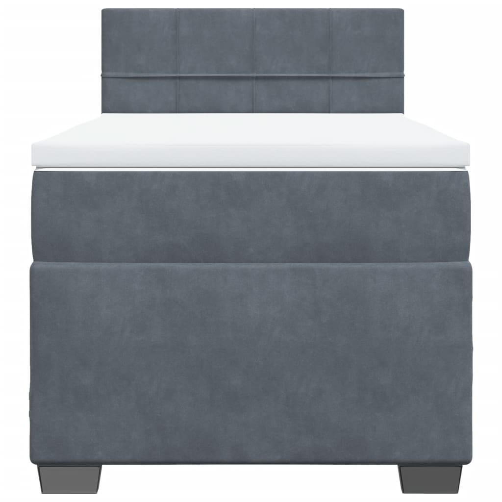 vidaXL Κρεβάτι Boxspring με Στρώμα Σκούρο Γκρι 90x200 εκ. Βελούδινο