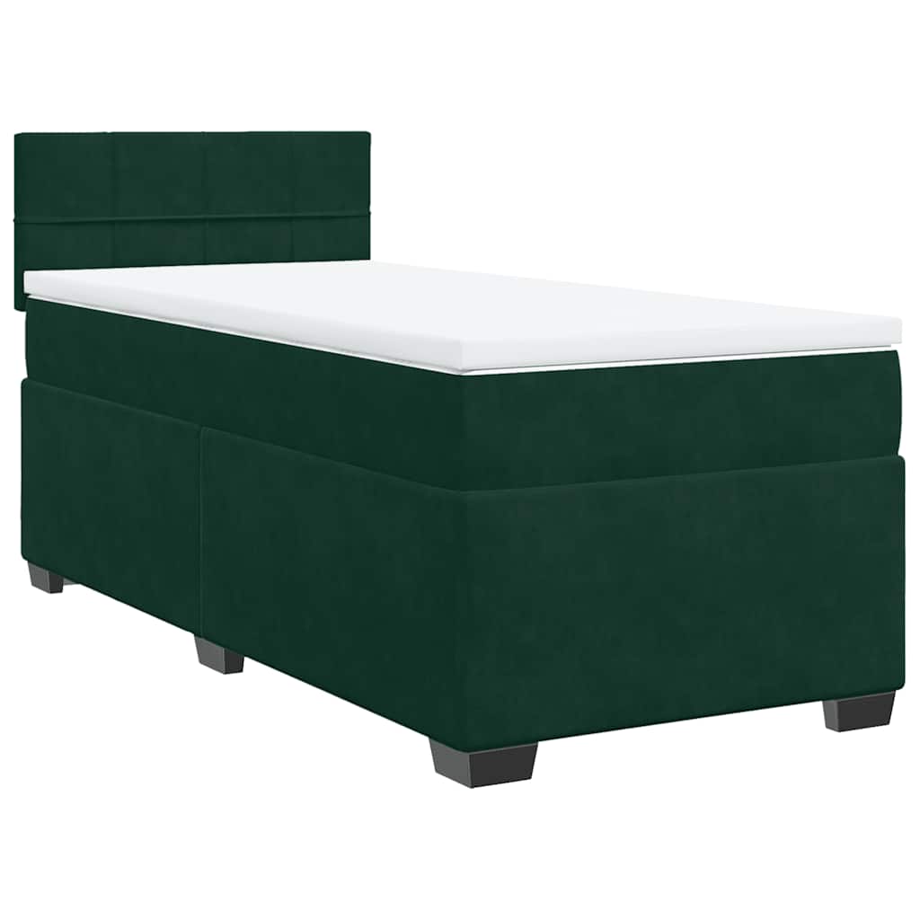 vidaXL Κρεβάτι Boxspring με Στρώμα Σκούρο Πράσινο 90x200 εκ. Βελούδινο