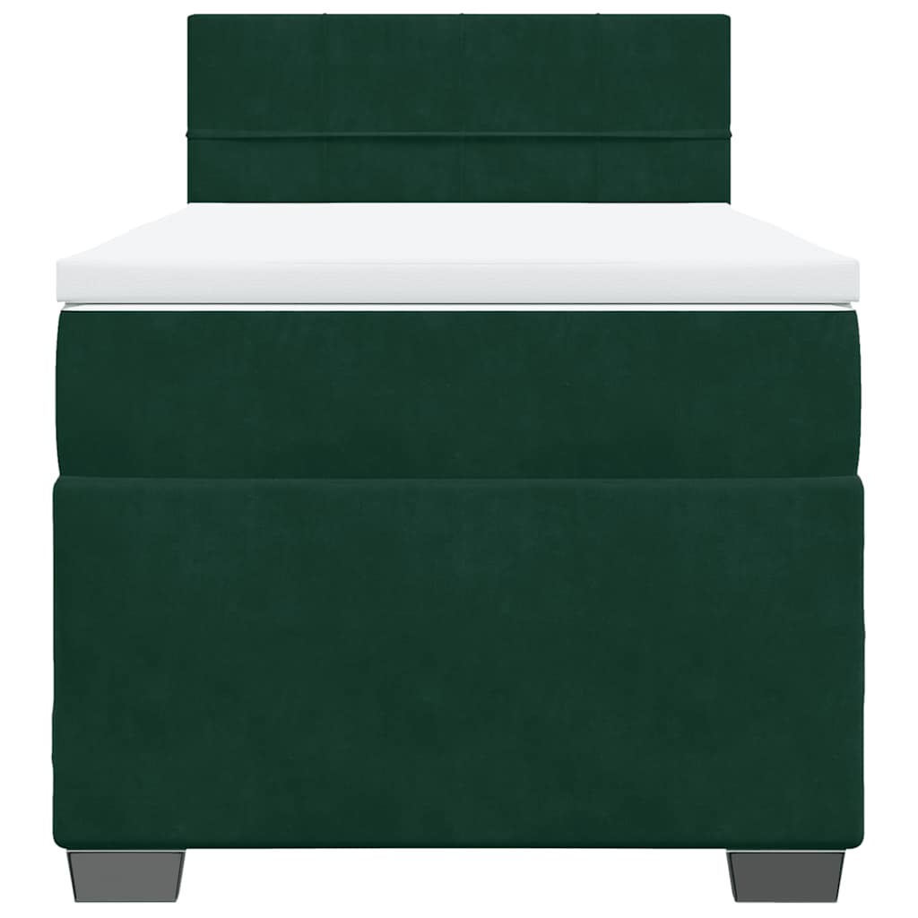 vidaXL Κρεβάτι Boxspring με Στρώμα Σκούρο Πράσινο 90x200 εκ. Βελούδινο