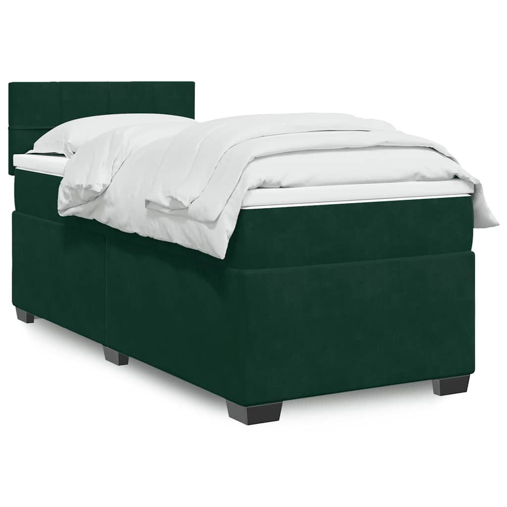 vidaXL Κρεβάτι Boxspring με Στρώμα Σκούρο Πράσινο 90x200 εκ. Βελούδινο