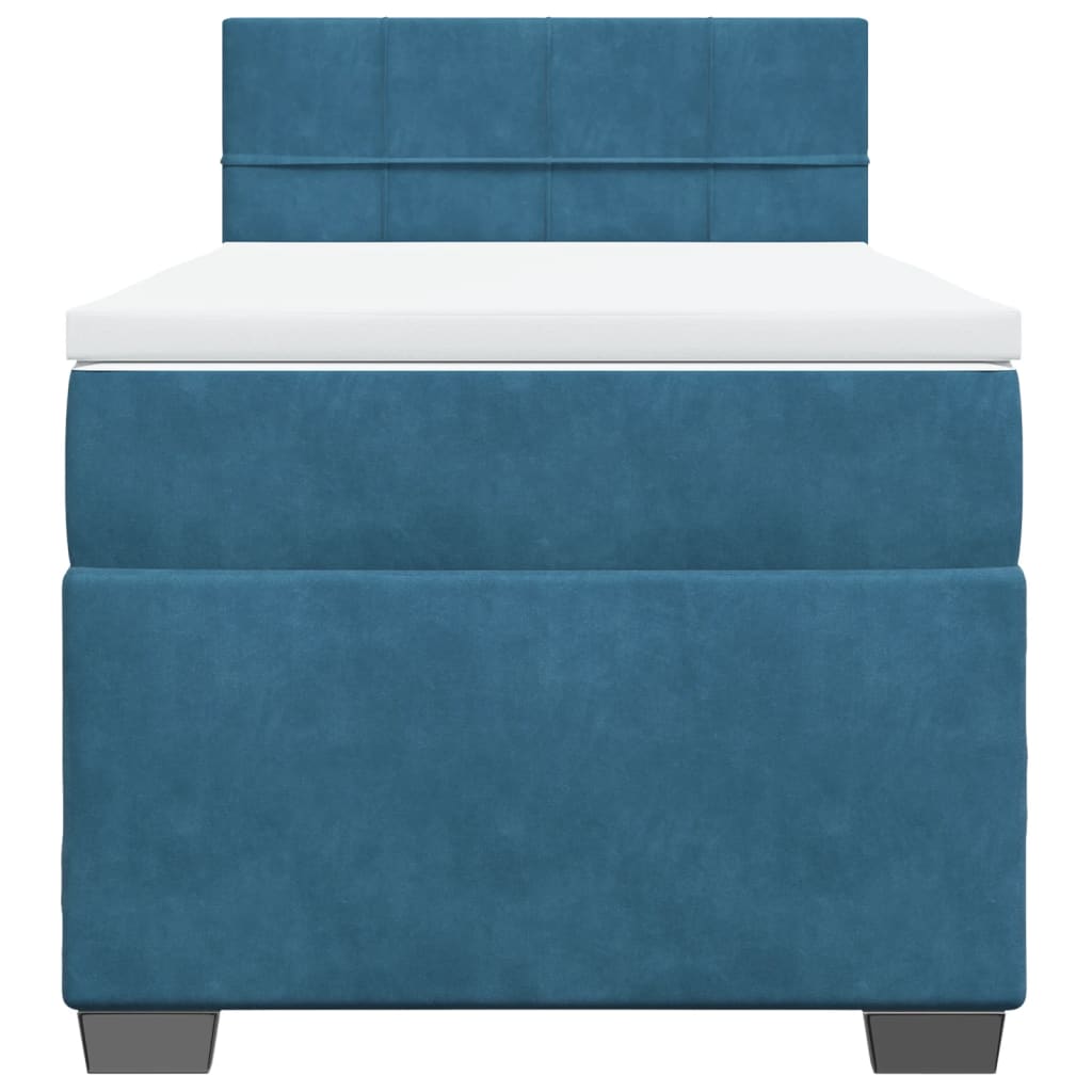 vidaXL Κρεβάτι Boxspring με Στρώμα Σκούρο Μπλε 90x200 εκ. Βελούδινο