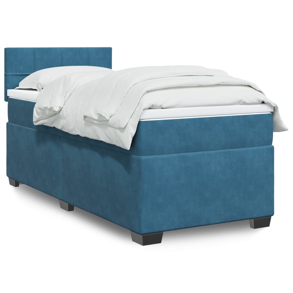 vidaXL Κρεβάτι Boxspring με Στρώμα Σκούρο Μπλε 90x200 εκ. Βελούδινο