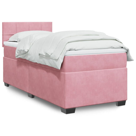 vidaXL Κρεβάτι Boxspring με Στρώμα Ροζ 90x200 εκ. Βελούδινο