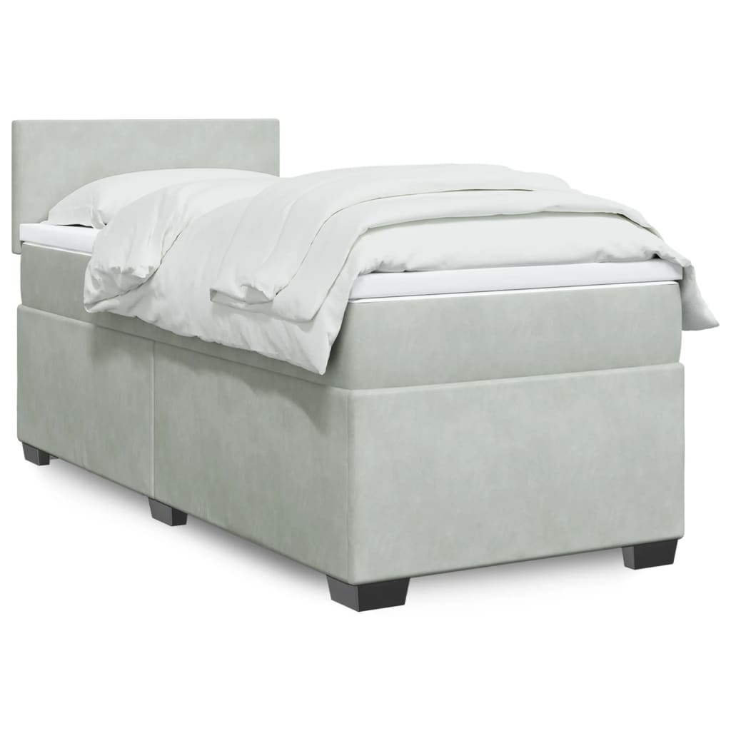 vidaXL Κρεβάτι Boxspring με Στρώμα Ανοιχτό Γκρι 100x200 εκ. Βελούδινο