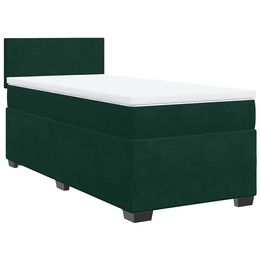 vidaXL Κρεβάτι Boxspring με Στρώμα Σκούρο Πράσινο 100x200εκ. Βελούδινο