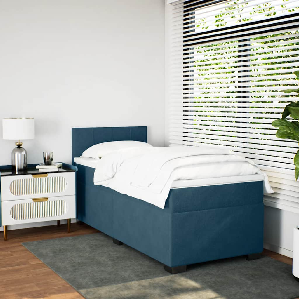 vidaXL Κρεβάτι Boxspring με Στρώμα Σκούρο Μπλε 100x200 εκ. Βελούδινο