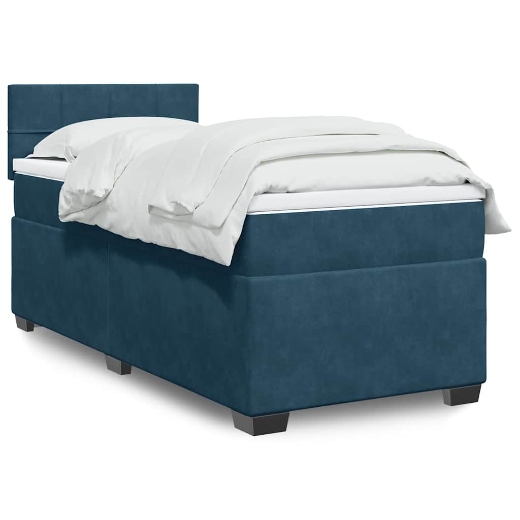 vidaXL Κρεβάτι Boxspring με Στρώμα Σκούρο Μπλε 100x200 εκ. Βελούδινο