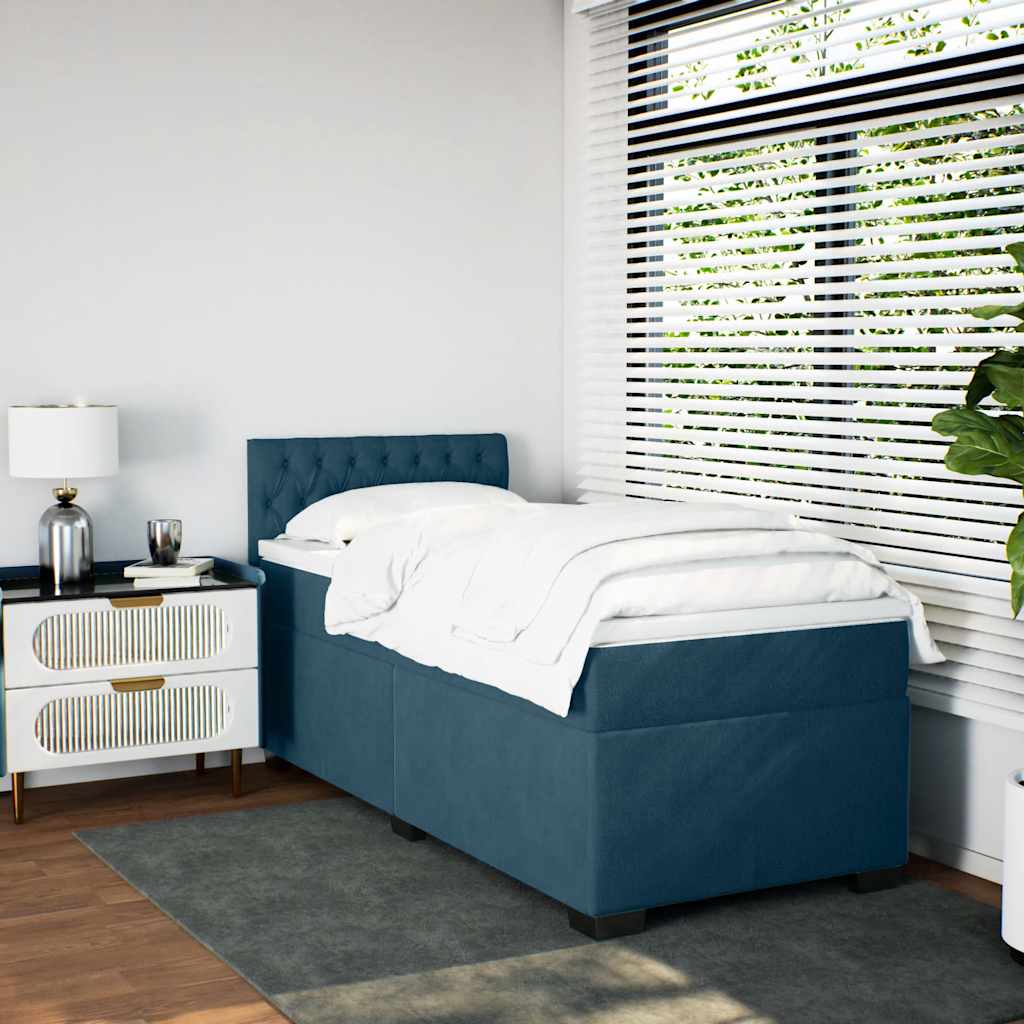 vidaXL Κρεβάτι Boxspring με Στρώμα Σκούρο Μπλε 100x200 εκ. Βελούδινο