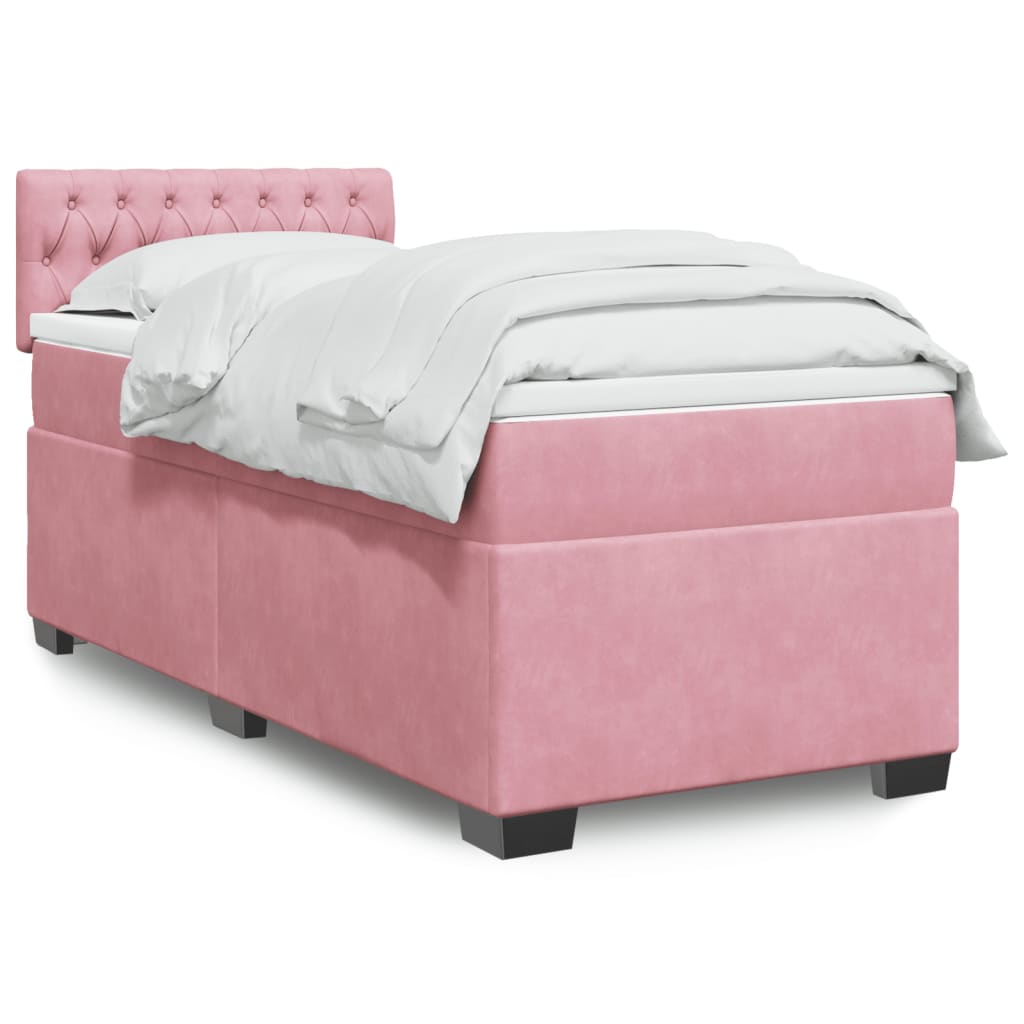 vidaXL Κρεβάτι Boxspring με Στρώμα Ροζ 100x200 εκ. Βελούδινο