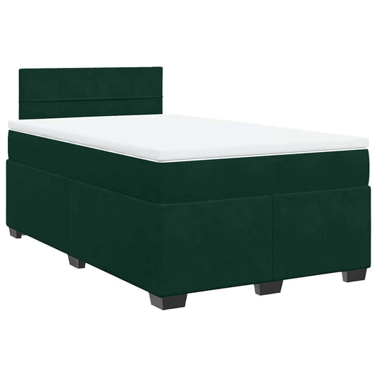 vidaXL Κρεβάτι Boxspring με Στρώμα Σκούρο Πράσινο 120x190εκ. Βελούδινο