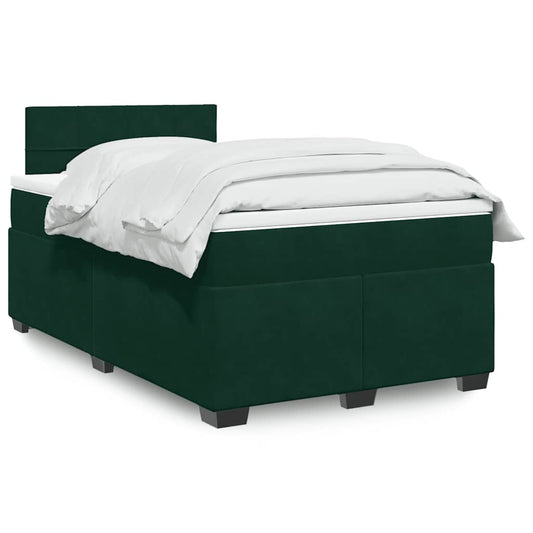 vidaXL Κρεβάτι Boxspring με Στρώμα Σκούρο Πράσινο 120x190εκ. Βελούδινο