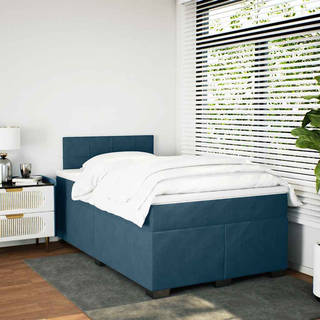 vidaXL Κρεβάτι Boxspring με Στρώμα Σκούρο Μπλε 120x190 εκ. Βελούδινο