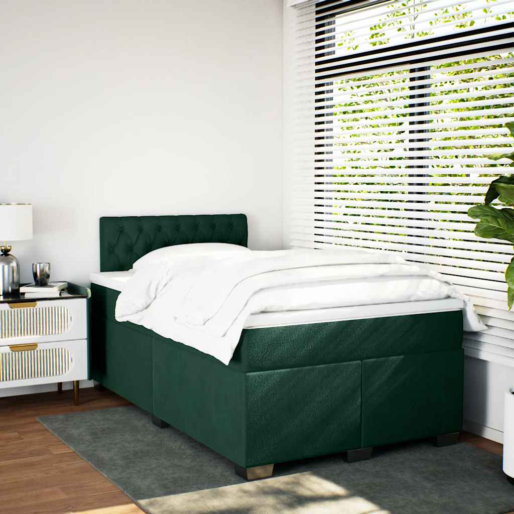 vidaXL Κρεβάτι Boxspring με Στρώμα Σκούρο Πράσινο 120x190εκ. Βελούδινο