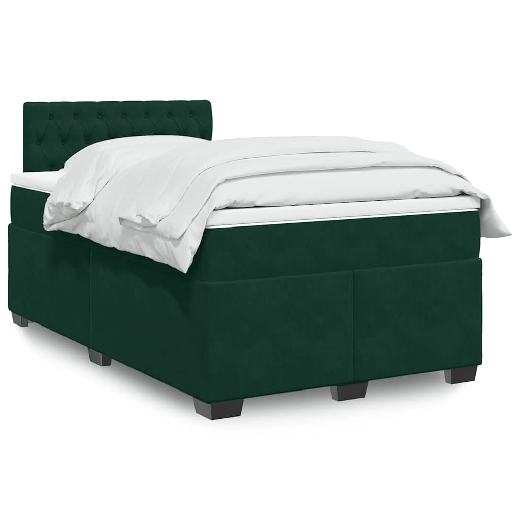 vidaXL Κρεβάτι Boxspring με Στρώμα Σκούρο Πράσινο 120x190εκ. Βελούδινο