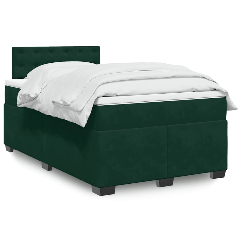 vidaXL Κρεβάτι Boxspring με Στρώμα Σκούρο Πράσινο 120x190εκ. Βελούδινο