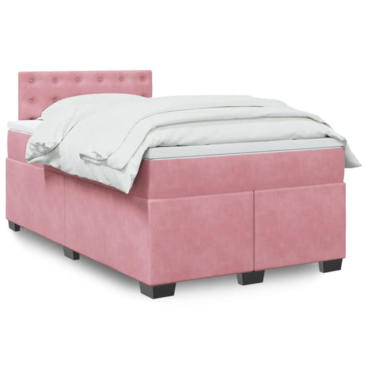 vidaXL Κρεβάτι Boxspring με Στρώμα Ροζ 120x190 εκ. Βελούδινο