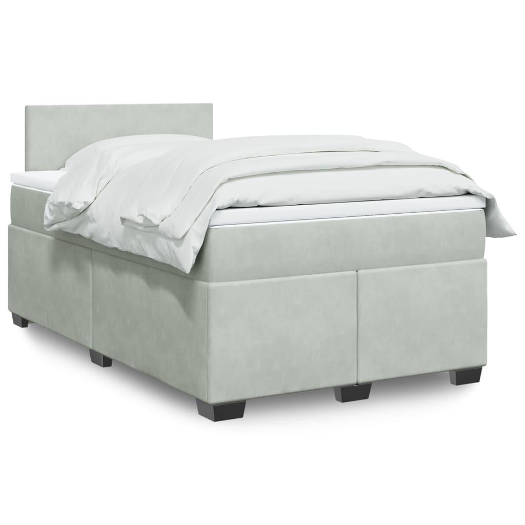 vidaXL Κρεβάτι Boxspring με Στρώμα Ανοιχτό Γκρι 120x200 εκ. Βελούδινο