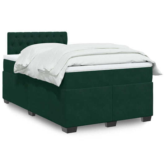 vidaXL Κρεβάτι Boxspring με Στρώμα Σκούρο Πράσινο 120x200εκ. Βελούδινο