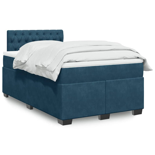 vidaXL Κρεβάτι Boxspring με Στρώμα Σκούρο Μπλε 120x200 εκ. Βελούδινο