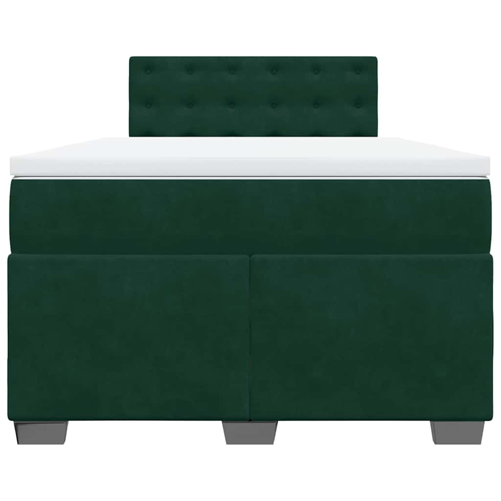 vidaXL Κρεβάτι Boxspring με Στρώμα Σκούρο Πράσινο 120x200εκ. Βελούδινο