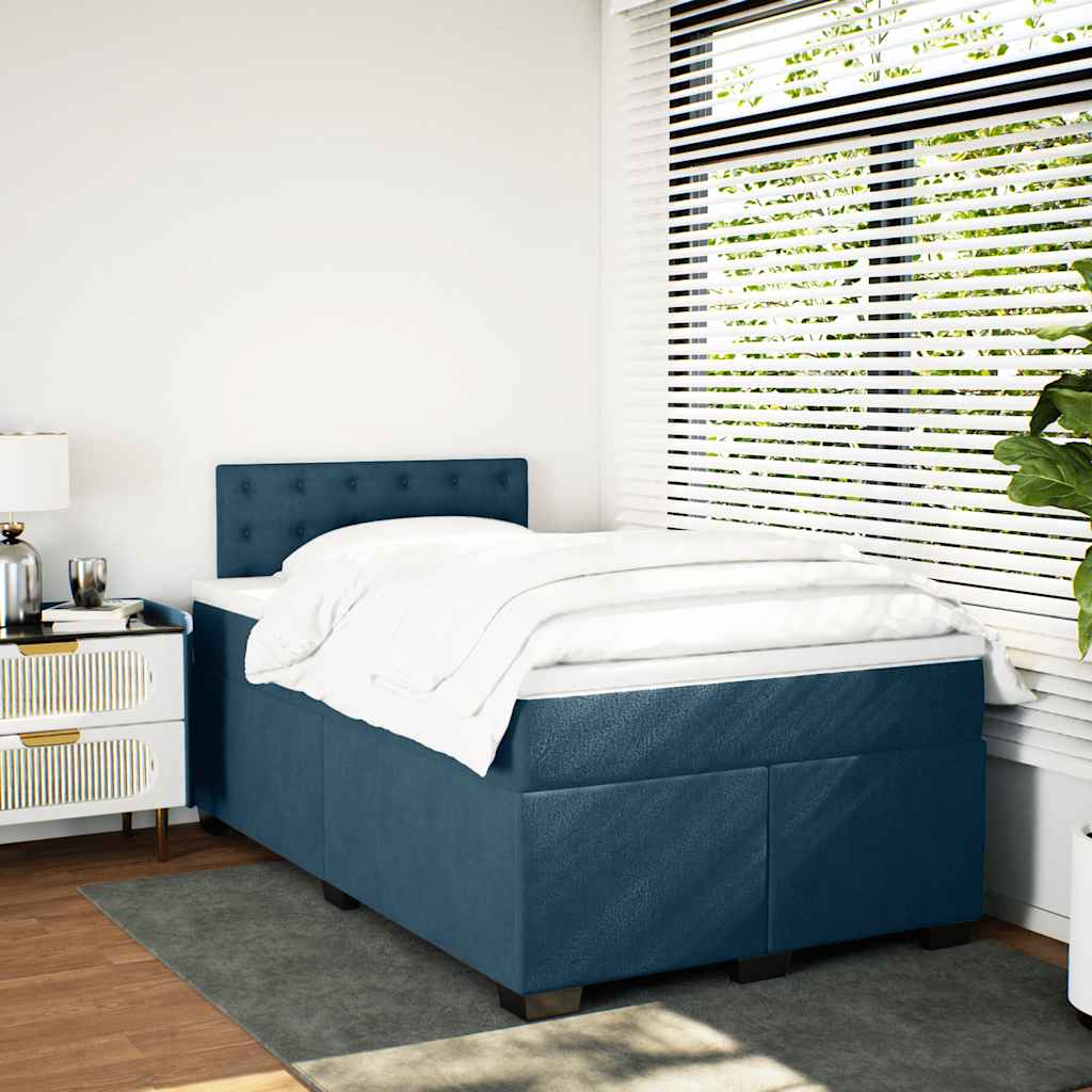 vidaXL Κρεβάτι Boxspring με Στρώμα Σκούρο Μπλε 120x200 εκ. Βελούδινο