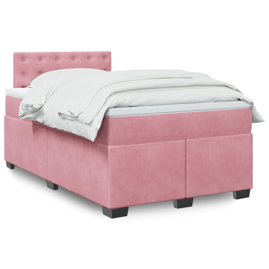vidaXL Κρεβάτι Boxspring με Στρώμα Ροζ 120x200 εκ. Βελούδινο