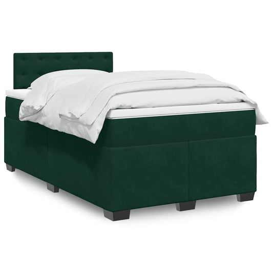 vidaXL Κρεβάτι Boxspring με Στρώμα Σκούρο Πράσινο 140x190εκ. Βελούδινο