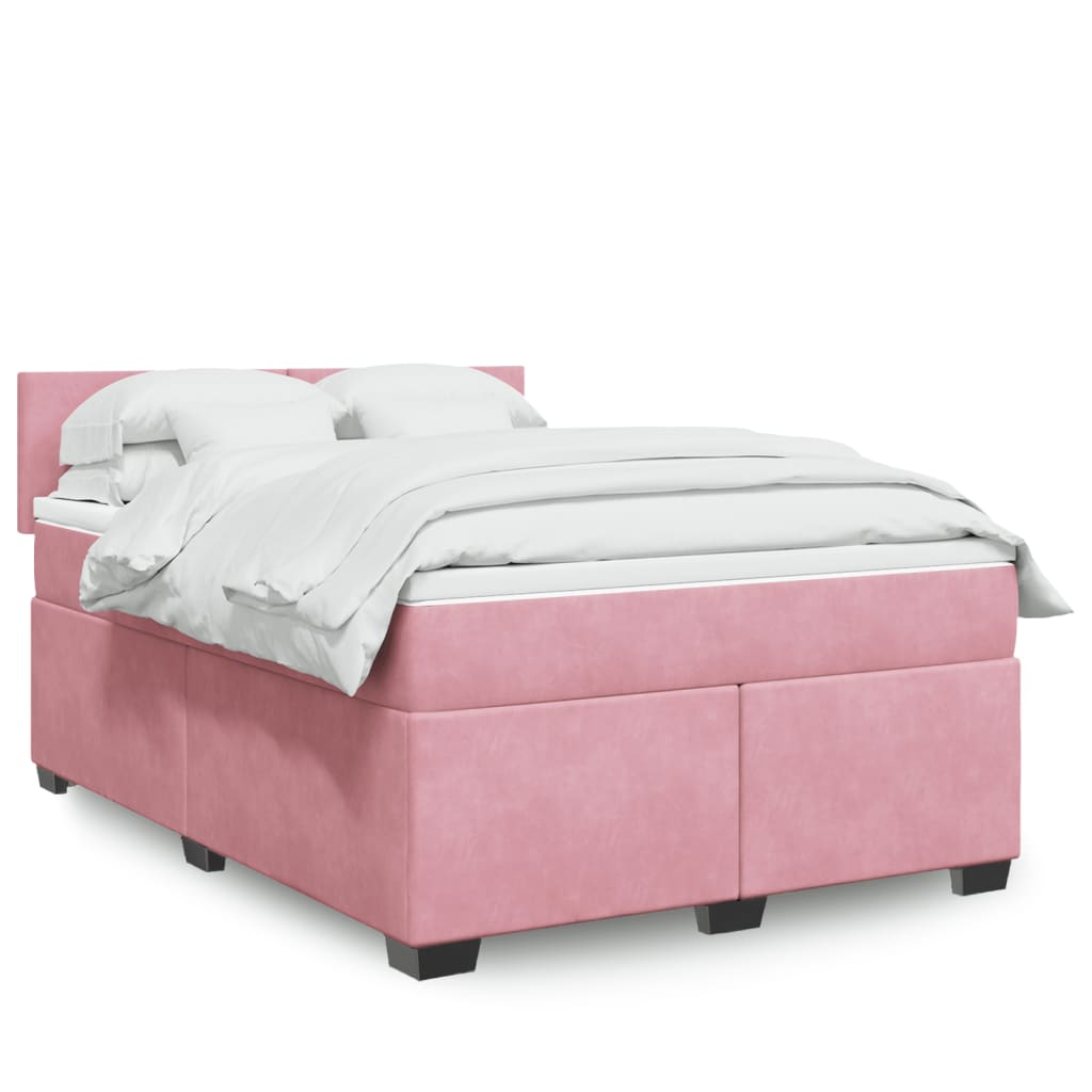 vidaXL Κρεβάτι Boxspring με Στρώμα Ροζ 140x190 εκ. Βελούδινο