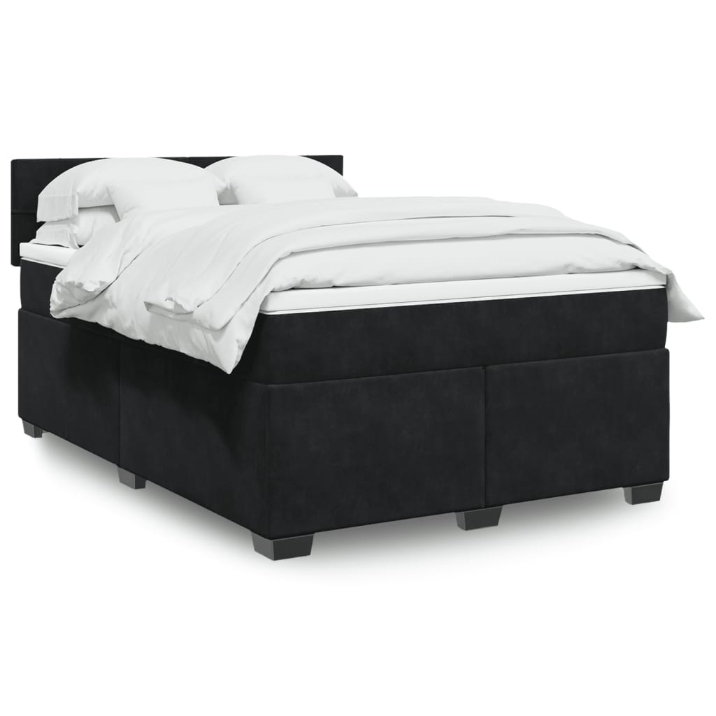 vidaXL Κρεβάτι Boxspring με Στρώμα Μαύρο 140x190 εκ. Βελούδινο