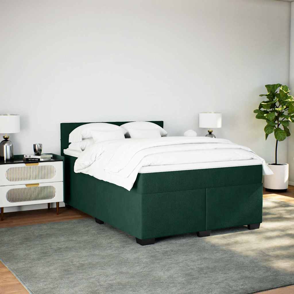 vidaXL Κρεβάτι Boxspring με Στρώμα Σκούρο Πράσινο 140x190εκ. Βελούδινο