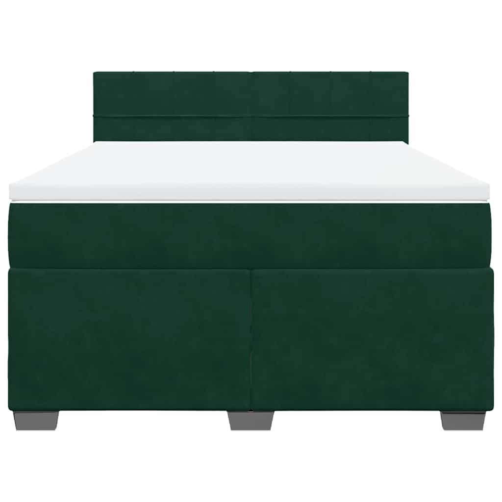 vidaXL Κρεβάτι Boxspring με Στρώμα Σκούρο Πράσινο 140x190εκ. Βελούδινο