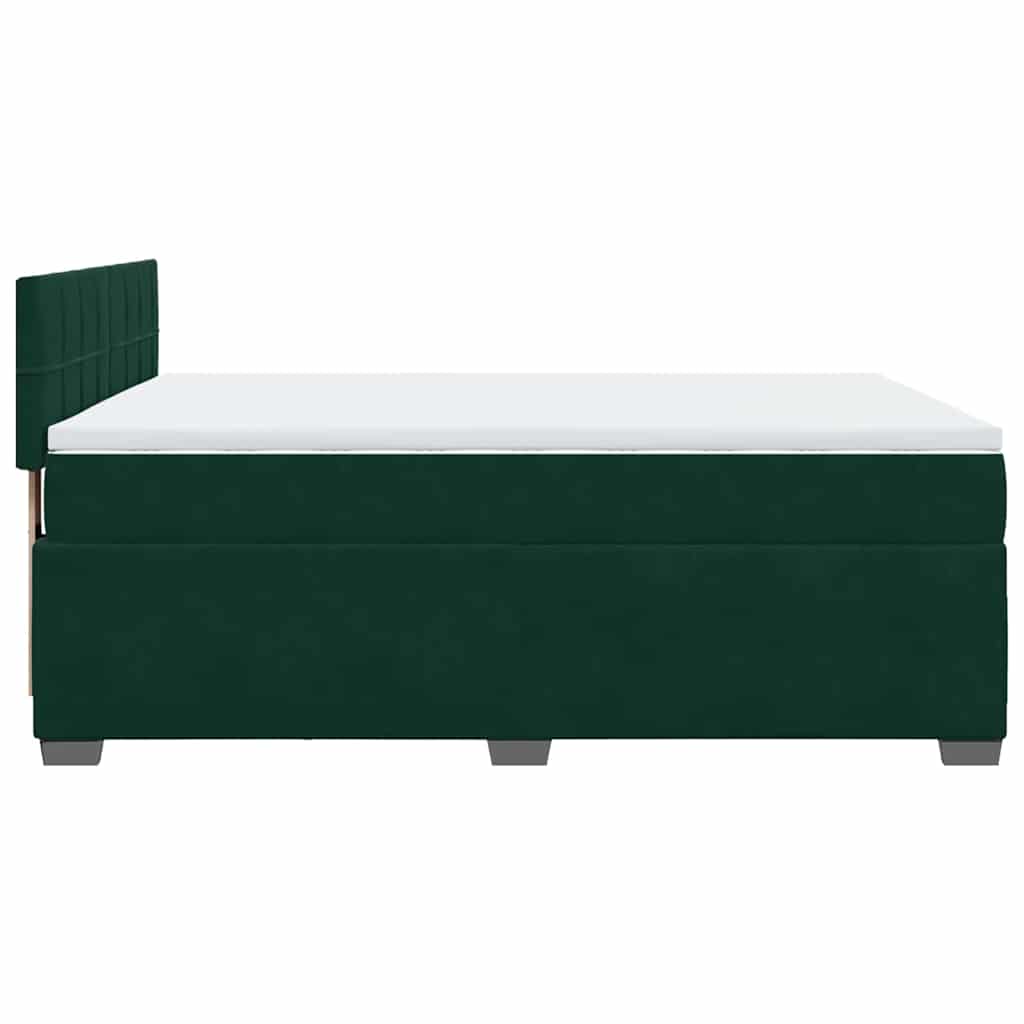 vidaXL Κρεβάτι Boxspring με Στρώμα Σκούρο Πράσινο 140x190εκ. Βελούδινο