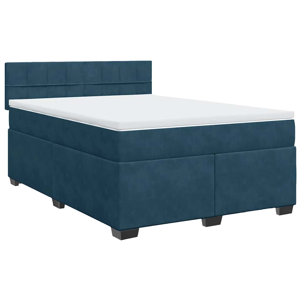 vidaXL Κρεβάτι Boxspring με Στρώμα Σκούρο Μπλε 140x190 εκ. Βελούδινο
