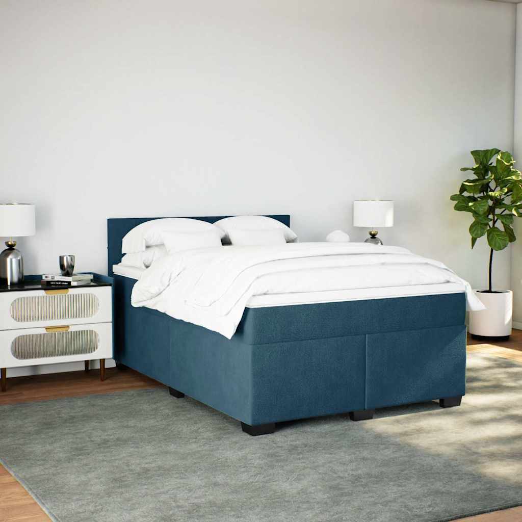 vidaXL Κρεβάτι Boxspring με Στρώμα Σκούρο Μπλε 140x190 εκ. Βελούδινο