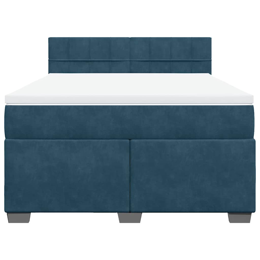 vidaXL Κρεβάτι Boxspring με Στρώμα Σκούρο Μπλε 140x190 εκ. Βελούδινο