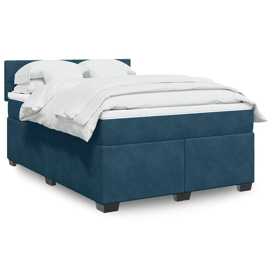 vidaXL Κρεβάτι Boxspring με Στρώμα Σκούρο Μπλε 140x190 εκ. Βελούδινο