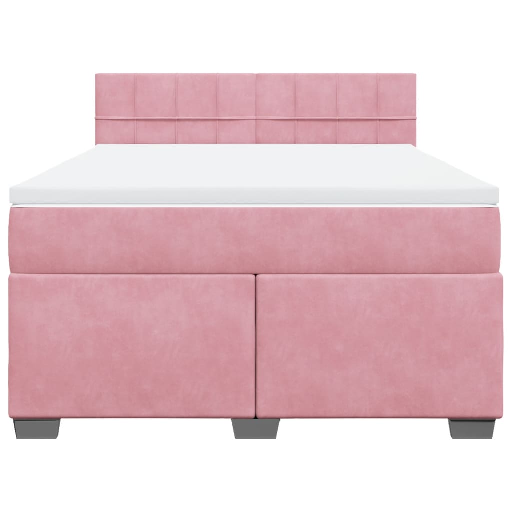 vidaXL Κρεβάτι Boxspring με Στρώμα Ροζ 140x190 εκ. Βελούδινο