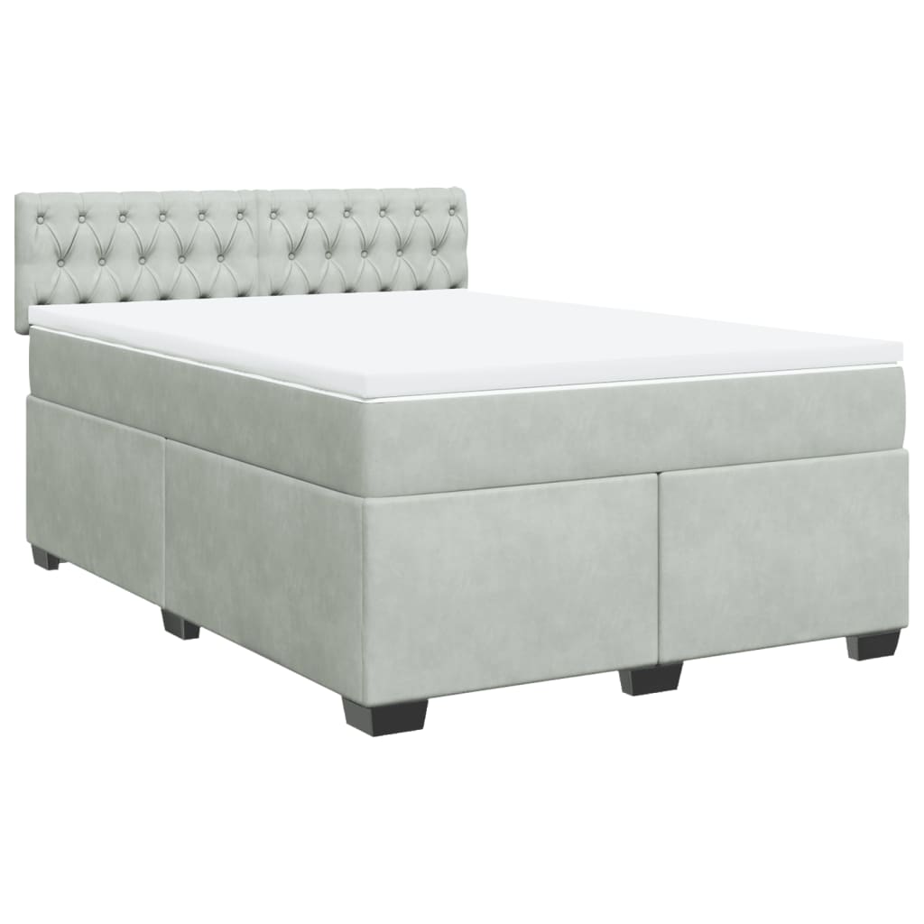 vidaXL Κρεβάτι Boxspring με Στρώμα Ανοιχτό Γκρι 140x190 εκ. Βελούδινο