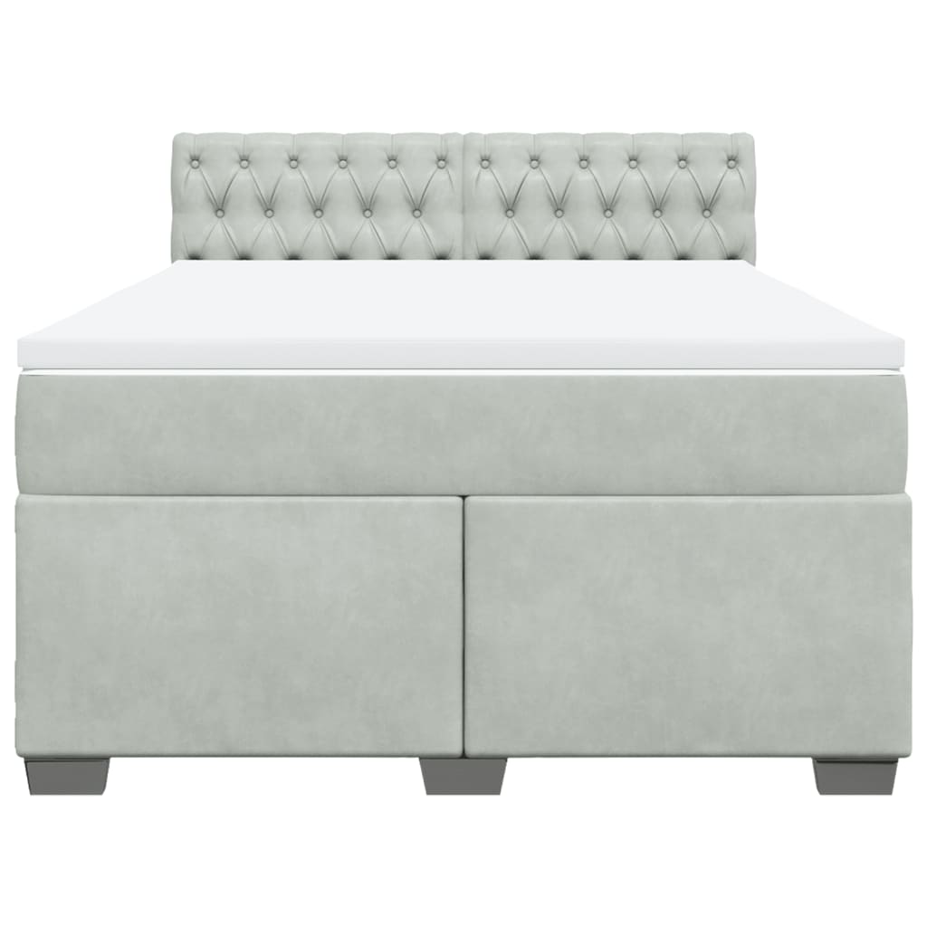 vidaXL Κρεβάτι Boxspring με Στρώμα Ανοιχτό Γκρι 140x190 εκ. Βελούδινο