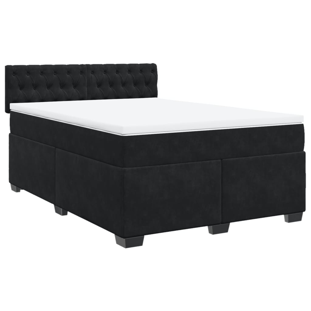 vidaXL Κρεβάτι Boxspring με Στρώμα Μαύρο 140x190 εκ. Βελούδινο