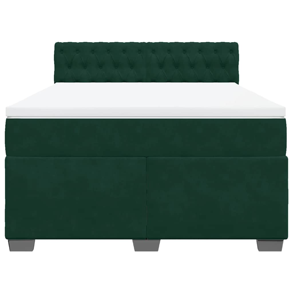 vidaXL Κρεβάτι Boxspring με Στρώμα Σκούρο Πράσινο 140x190εκ. Βελούδινο
